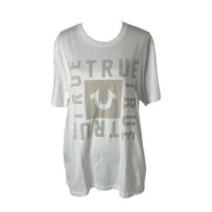 True Religion Men's Shirt White Short Sleeve Horseshoe Logo Crewneck Size XL